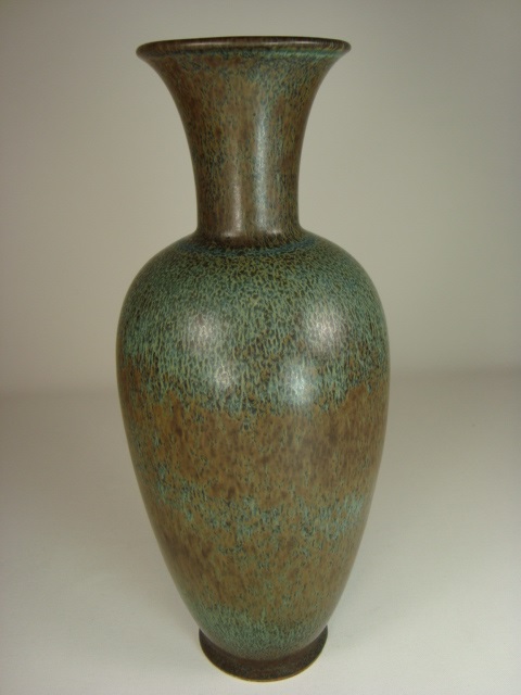 Magnifique Vase En Grès Moucheté Jaune Et Vert De Gunnar Nylund Pour Rörstrand - Vintage Années 50